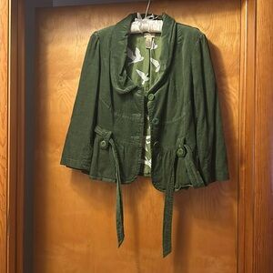 Green Corduroy Jacket with Tie Belt